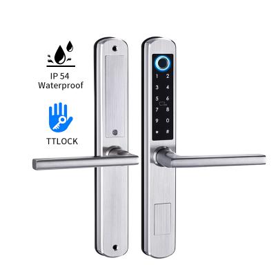 China 304 Stainless Steel TTLock Home Office Apartments Hotel IP55 Keyless Entrance Waterproof Fingerprint Password Home Sliding Aluminum Door Lock for sale