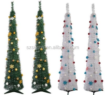 China PVC Christmas Decoration Supplier Pre-Bed Folded Decorative Pop Christmas Tree With Lights for sale