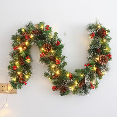 China 2021 High Quality Pine Needle PVC Artificial Pre-lit Christmas Garland With Mixed Pinecone Decorations And Lights for sale