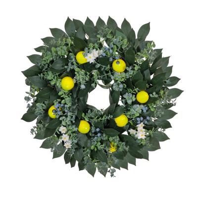 China Green 52cm Natural Silk Flower Touch Lemon Artificial Garland For Front Door Wall Window Farmhouse Party Holiday Home Decor for sale