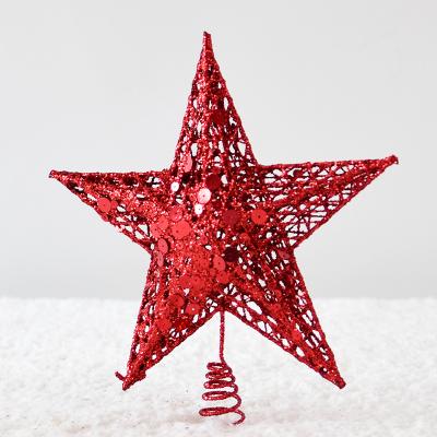 China Handmade Christmas Tree Topper Christmas Tree Ornament Glitter Supplier Five-pointed Top Christmas Decoration Iron Star for sale