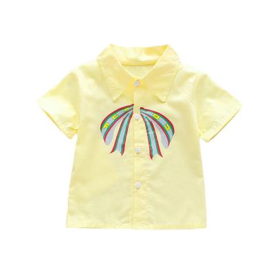 China Korean children's 0-1-4 years old cotton version bow shirt children's set2021 new summer children's shirt 100% for sale