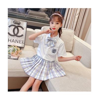 China Cute, fresh and beautiful style preppy style girls' plaid skirt suit short sleeved uniform for sale