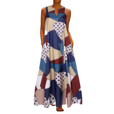 China Viable Summer Printed Color Block Quilted Dress Jumpsuit Sleeveless Jumpsuit For Women Clothing Skirt Women for sale