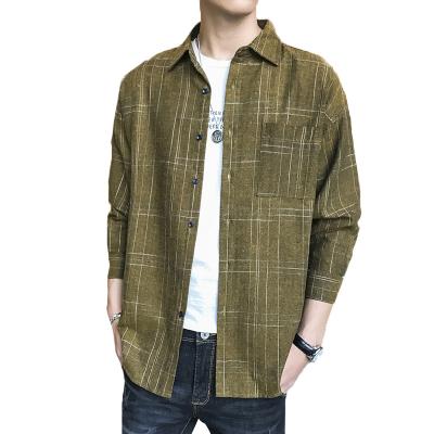 China Korean Fashion Men's Plaid Long Sleeve Anti-Shrink Shirt Youth Thin Top Coat Men Shirts for sale