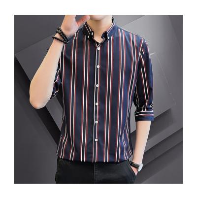 China Men's Tall Slim Top Shirt Anti-pilling Business Wear Long Sleeve Men's Shirt Stripe Spring And Summer for sale