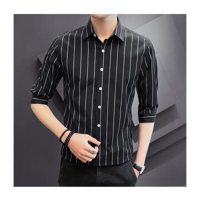 China The top of the clothing of the anti-pilling men's shirt anti-pilling spring stripe thin top shirt and summer business man long wear for sale