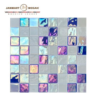 China Cheap 4mm blue and white mosaic glass tile swimming pool glass mosaic tile flooring for sale