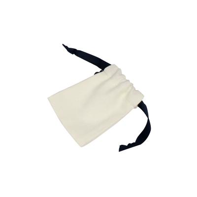 China Small Logo White Cotton Cloth Jewelry custom made wholesale simple bags pockets with black drawstring for sale