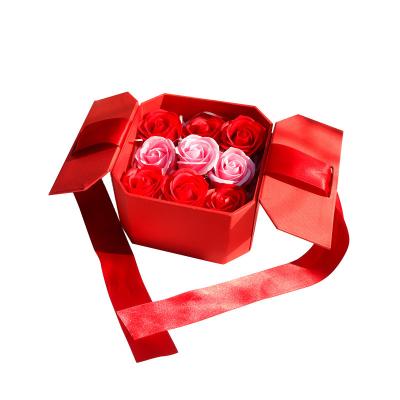 China Handmade Hot Sale Red Cardboard Valentine Flower Packaging Gift Box With Ribbon For Wedding for sale