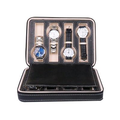 China Customized Handmade Plastic Leather Zipper Watch Box Organizer For Watch Gift Leather Display for sale