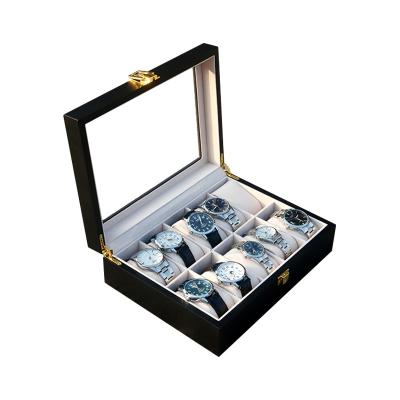 China Windows 10 Luxury Transparent Wrist Watch Slots Wooden Box Packaging New Black Watch Box For Storage for sale