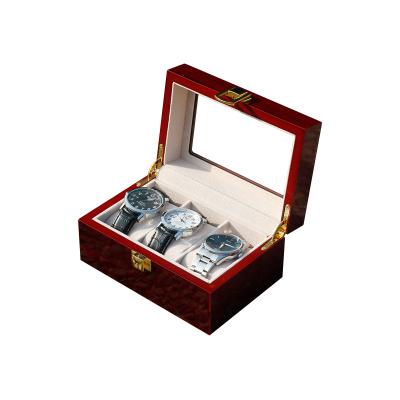 China Logo Wooden Watch Box Luxury Custom Made Wooden 3 Slots Watch Storage Display With Lock For Men for sale