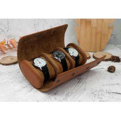 China Custom Logo Luxury Wooden Watch Box 3 Slots Watch Box PU Leather Watch Box for sale