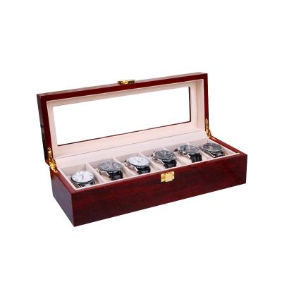 China Custom Logo Luxury Wooden Watch Box 6 Digit Watch Box Lacquer Bake Watch Box for sale