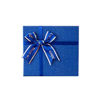 China Handmade in stock deep blue wedding keepsake valentines rectangle cardboard paper ribbon gift box packaging for sale