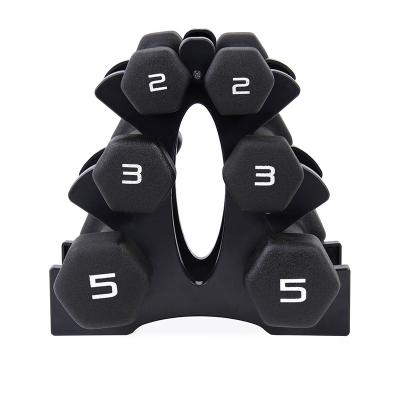 China Universal Gym Fitness Hex Adjustable Neoprene Coated Vinyl Neoprene Dumbbells Set With Rack for sale