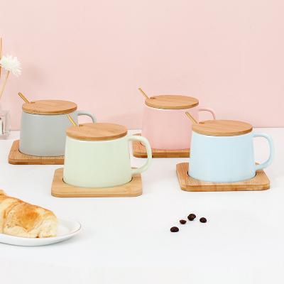 China Viable Wholesale Ceramic Coffee Mug Milk Cup Breakfast Cup Gift Box Packing With Bamboo Lid Bamboo Dish for sale