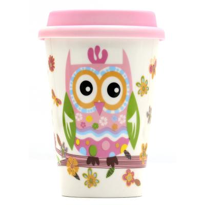 China Viable Customized Printed With Ceramic Silicone Lid / Porcelain Owl Coffee Mug Ceramic Tea Cup for sale