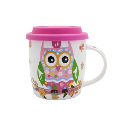 China 2021 Viable Creative Custom Printed Owl Pattern Ceramic Coffee Mug Owl Coffee Mugs With Handle for sale