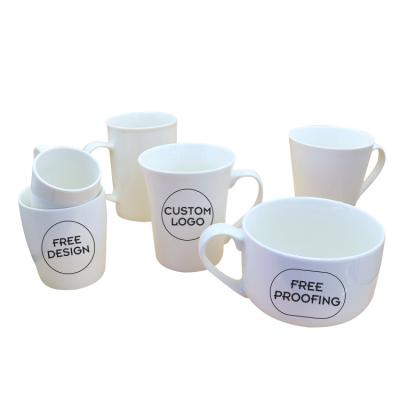 China Viable Wholesale Reusable Personalized White Logo Print White Earthenware Sublimation Coffee Cup Mugs for sale