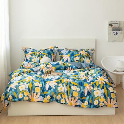 China Nondisposable Yellow Floral Bedding Set Luxury Flowers Blanket Set, Lucky Clovers Plaid Reversible Bed Luxury Home Textile for sale