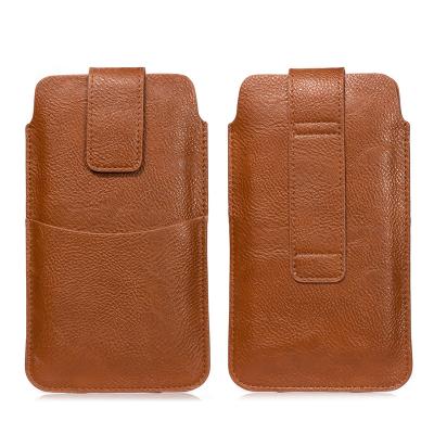 China PU Leather Shockproof Universal Vertical Waist Cover Flip Holster Phone Case Hanging Pocket For Smart Phone for sale