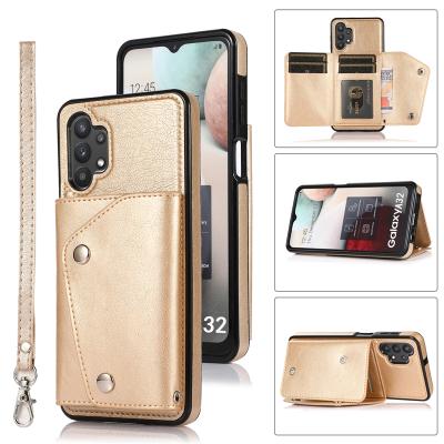 China Anti-fall for Samsung Wallet Case with Card Holder PU Leather Kickstand Card Slots Case Durable Shockproof Cover for Samsung A32 for sale