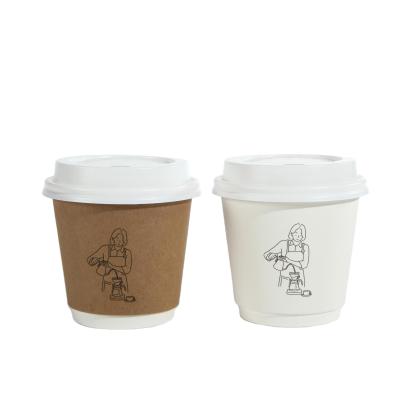 China Factory Pattern Disposable Biodegradable Brown Kraft Paper Party Coffee Cartoon Printed Disposable Paper Cup for sale