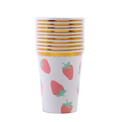 China Wholesale Disposable Biodegradable Strawberry Pattern On White Wallpaper Double Disposable Coffee Cups For Hot Drinks for sale