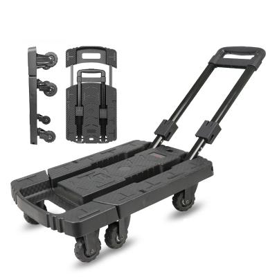 China BAOYU 200kg Plastic FOLDING Trolley Platform Truck Warehouse Pull Cart Double Hand Industrial Push Trolley for sale