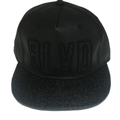 China COMMON Cotton Leather Unstructured 5 Panel Snapback Hat With Custom Embroidery Logo for sale