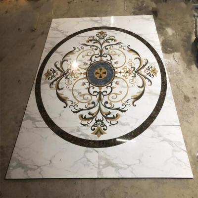 China Lndoor decoration green flower pattern floor tile calacatta marble water jet floor medallion for sale