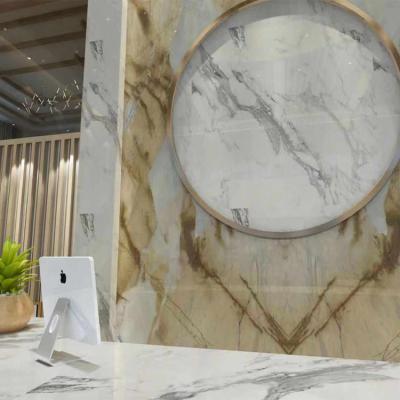 China Calcatta Carrara Modern Gold Hotel Lobby Floor Tile Marble Wall Slabs for sale