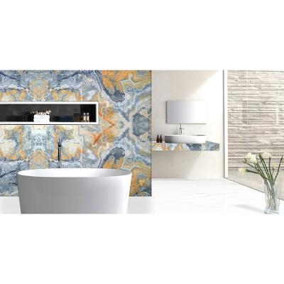 China Modern cheap price backlit bookmatched blue onyx slabs tile wall panel for bathroom for sale