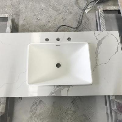 China XFC White Chinese Bullnose Calacatta Quartz Vanity Top With TOP MOUNT Sink for sale