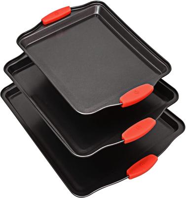 China New Arrival Stocked 3 Packs Carbon Steel Unglued Cake Bakeware Silicone Bread Boxes Dish &pans Stainless Steel Set Tray Kitchen for sale