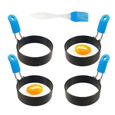 China 4 Pack Stainless Steel Egg Ring Sustainable Cooking Tool Kitchen Cooking Instrument with Anti-scald Handle with Non-stick Oil Brush Coating for sale