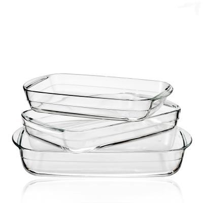 China Sustainable High Quality Transparent Glass Pans Heat Resistant Rectangle Cooking Pan With Lid For Food Storage for sale