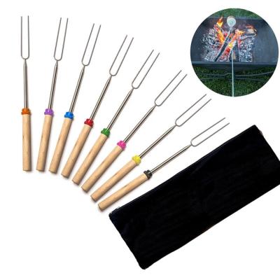 China New Arrival Easily Cleaned Extendable Forks GRILL Stainless Steel Fork Tool Kit with Wooden Handle-8 Pack for sale