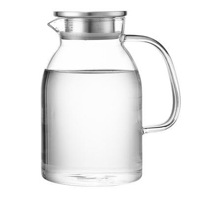 China Heat Resistant Amazon Sustainable Hit Glass Pitcher with Stainless Steel Lid and Handle for Tea and Juice Storage for sale