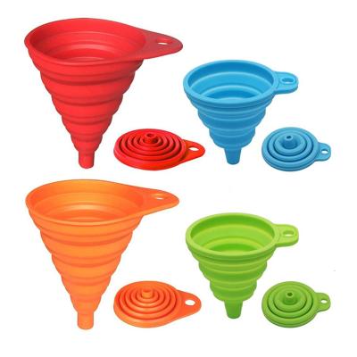 China Kitchen Viable Home Instruments Customizable Color Funnel For Water Bottle Oil Tool Liquid Silicone Filling Collapsible Funnels Set Of 4 for sale