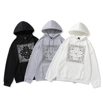 China Paisley Anti-Shrink Graphic Black and White Bandana Print Oversized Cotton Unisex Hoodies for sale