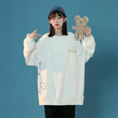 China Cute Pink Cartoon Letter Print Bear Anti-pilling Girls Cute Pink Cartoon Oversize Loose Oversized Loose Women's Crewneck Sweatshirt for sale