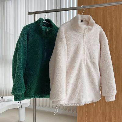 China Autumn Winter Warm Polar Fleece Anti-wrinkle Tortoise Neck Quarter 1/4 Zipper Sweatshirt Plain White Green Women for sale