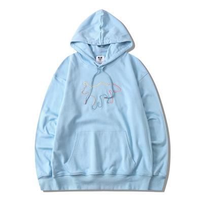 China Anti-pilling Color Cartoon Animal Dog Embroidered Sky Blue 100 Cotton Pullover Unisex Hoodies for sale