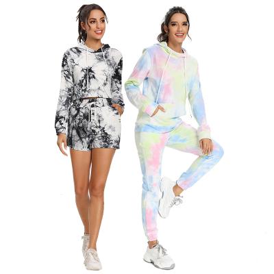 China Dye Tie Dye Tie Jogger Pants Women's Short Set Fall Autumn Long Sleeve QUICK DRY Blue Pink Long Sleeve Hoodie for sale