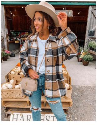 China Autumn Winter Polyester Wool Plus Size Breathable Color Plaid Coat Loose Jacket With Button Women Casual for sale