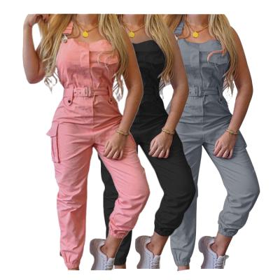 China Pink Gray Khaki Green Hip Hop Suspender Pants Romper Cargo Pants Overalls Women Loose Anti-Static for sale