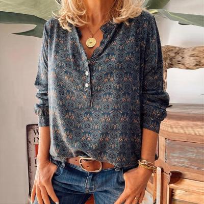 China Boho Paisley Pattern Breathable Bohemian Geometric Color Long Sleeve Casual Blouse Shirt Women Vintage for sale